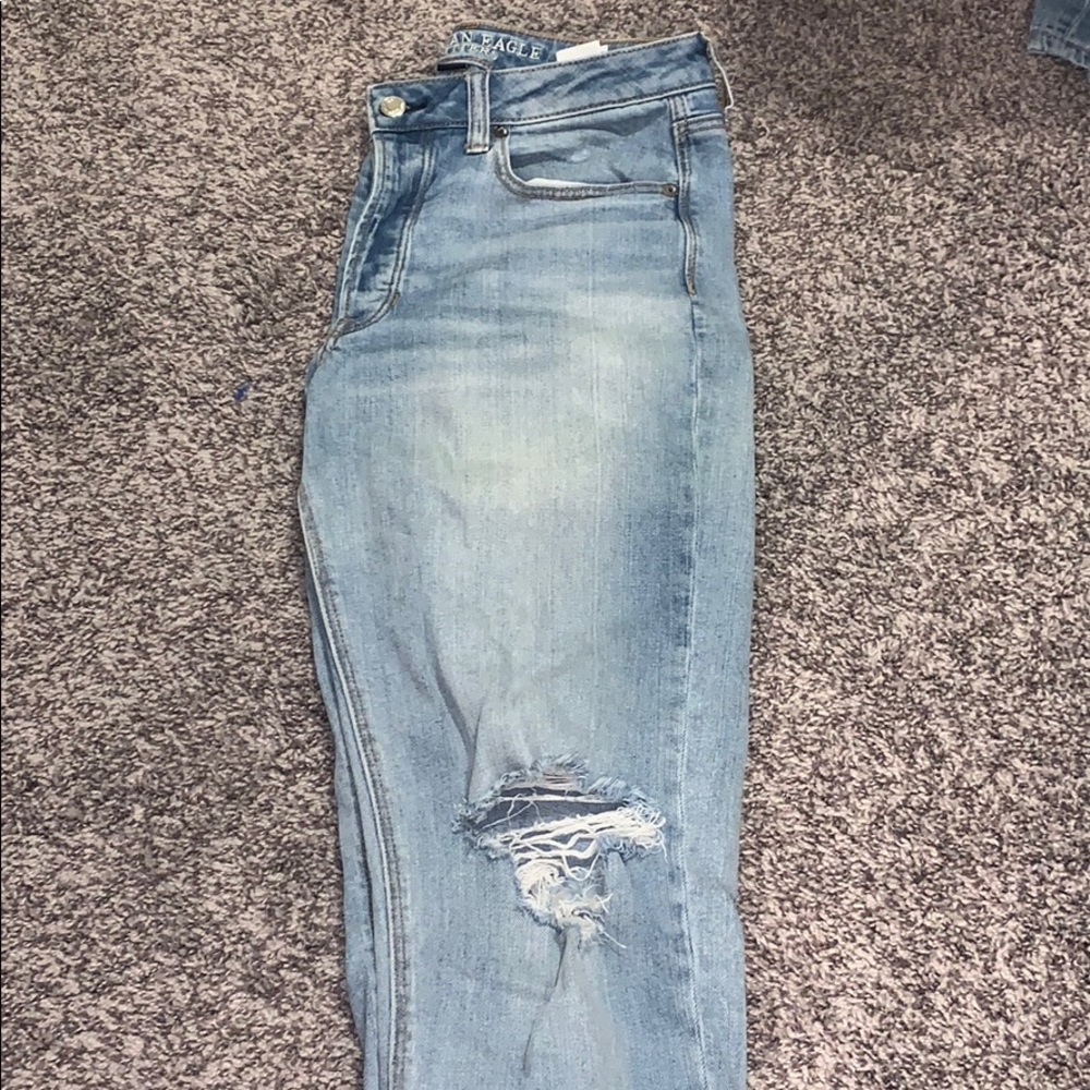 Distressed high rise mom jeans